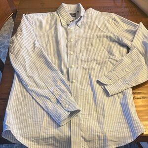 Elegant White and Blue Striped Men's Dress Shirt